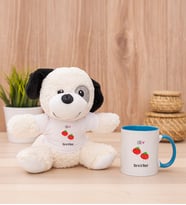 Kişiye Özel Sevimli Domatesler Peluş Köpek ve Mavi Kupa