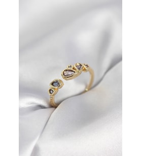 Gold Renk Mor Damla Zirkon Taşlı Kadın Yüzük TJ-BYK4018