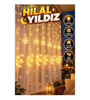 Hilal ve Yıldız Desenli LED Perde Işık – Sıcak Beyaz 2 Modlu Dekoratif Aydınlatma