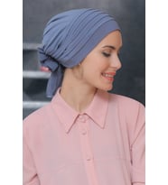 Gri Pratik Hazır Geçmeli Tesettür Bone Sandy Kumaş Pileli Nervürlü Güllü 1806_15