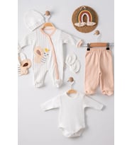Mulvxbby Bby02 Kelebek Nakışlı Tulumlu % 100 Pamuk Erkek Bebek 5'Li Set (Mulvix)
