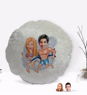 BK Gift Kişiye Özel Sevgililer Karikatürlü Yuvarlak Dekoratif Kırlent Yastık-8