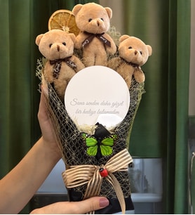 Peluş Ayıcıklı Büyük Boy Aynalı Buketi - Aynalı Ayıcık Buketi - Peluş Ayıcık Buketi (Kahverengi)