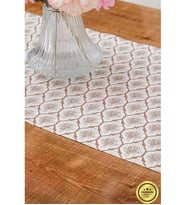 Melisa Damask Baskılı Duck Kumaş Kreme Kahve Runner 40x140 Cm - 1419 (Standart)