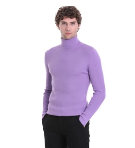 Hatemoğlu Lila Slim Fit Fitilli Balıkçı Yaka Yünlü Triko Kazak