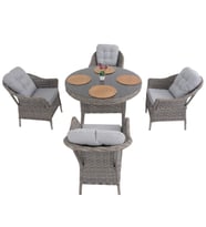 Spark Nova 110 cm Rattan Yuvarlak Minderli Bahçe Masa Takımı (Krem)