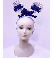 Happy Birthday Yazılı Püsküllü Neon Mavi Renk Doğum Günü Tacı 22x19 cm (5343)