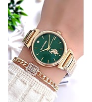 U.S.POLO ASSN Çelik Kordon 5 Atm Suya Dayanıklı Kadın Kol Saati+Bileklik Hediyeli USPA.2070.S04 (Yeşil-Sarı)