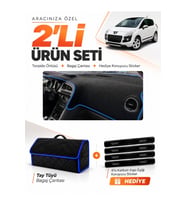 e-biz PEUGEOT 3008 EKRANSIZ (2010-2015) Uyumlu Torpido Örtüsü + Tay Tüyü Çanta - Siyah-Mavi - PE016