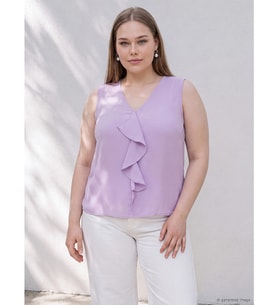 LCW Curve Lila Büyük Beden Modal Karışımlı Fırfırlı Bluz