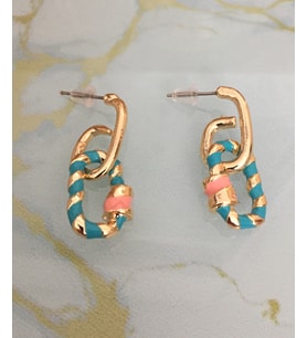 Yeşil Pembe Gold Oval Çelik Halka Küpe