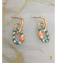 Yeşil Pembe Gold Oval Çelik Halka Küpe