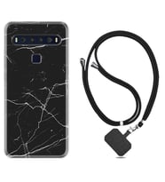 TCL 10L 10 Plus 10SE 20E 20SE 30 L7 Kılıf Boyun Askılı Silikon Siyah Mermer 1299