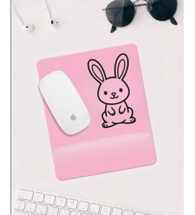 Sevimli Tavşan Desenli Mousepad – Pembe Zemin Kaymaz Tabanlı Mouse Pad