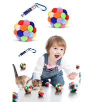 Ponponlu Ve Çıngıraklı Kedi Oyun Topu + Lazer Kedi Oyuncağı 1+1 – 7cm