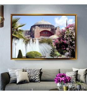 Tablore Ayasofya Camii Ve Çiçekli Sultanahmet Meydanı Temalı Kanvas Tablo Salon Oturma Odası Tablosu
