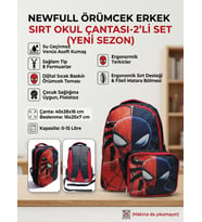 NEWFULL ÖRÜMCEK BASKILI ERKEK SIRT OKUL ÇANTASI-2'Lİ SET (YENİ SEZON)-MAVİ (Kırmızı-Lacivert)