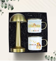 Gold Mantar Masa Lambası Vintage Kupa Hediye Seti