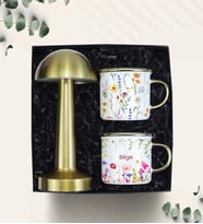 Gold Mantar Masa Lambası Vintage Kupa Hediye Seti