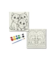 Okul Etkinliği-2'li Tuval Boyama Seti. 20x20 Cm Uv Baskı 6 Akrilik Boya 1 Fırça-model-206