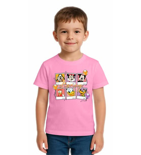 Unisex Disney Baskılı Çocuk Tişört pamuklu penye kumaş (Pembe)
