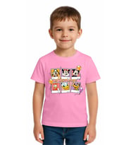Unisex Disney Baskılı Çocuk Tişört pamuklu penye kumaş (Pembe)