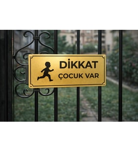 Dikkat Çocuk Var Gold Metal Uyarı Levhası 7x20 cm – Site & Apartman