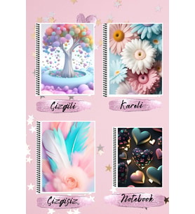 Sevimli defterler seti A4 defter çizgili + kareli + çizgisiz + A5 notebook defter
