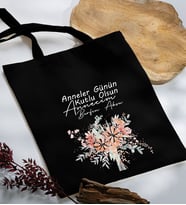 BK Gift Kişiye Özel İsimli Anneler Günü Tasarımlı Siyah Kumaş Bez Çanta, Baskılı Omuz Çantası, Alışveriş Çantası, Anneler Günü Hediyesi, Anneye Hediye-9