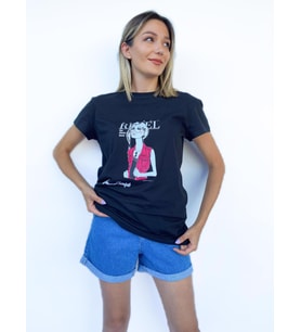 Kadın Baskılı Basic Tişört Siyah