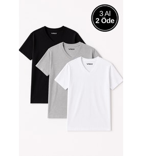 Erkek 3'lü Paket Kısa Kollu V Yaka T-shirt