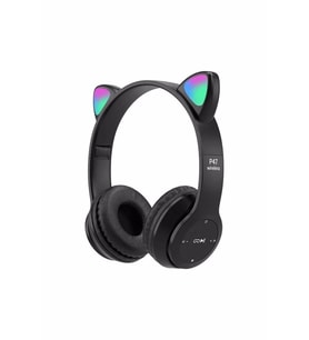 Pazariz P47m Bluetooth Kedi Kulaklık Katlanabilir Mikrofonlu Kablosuz Led Işıklı (Siyah)