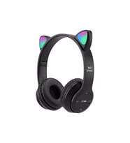Pazariz P47m Bluetooth Kedi Kulaklık Katlanabilir Mikrofonlu Kablosuz Led Işıklı (Siyah)