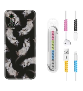 General Mobile GM 21 Pro GM 22 Pro Plus Kılıf Kablo Koruma Spiral Silikon Sevimli Kedicikler 1785