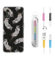 General Mobile GM 21 Pro GM 22 Pro Plus Kılıf Kablo Koruma Spiral Silikon Sevimli Kedicikler 1785