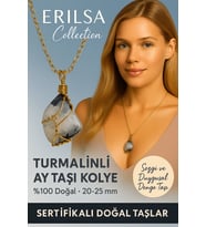 Sertifikalı Gold Renkli Turmalinli Ay Taşı Kolye – Sezgi ve Duygusal Denge Taşı (Çok Renkli)