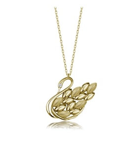 Gümüş Kolye Pırlanta Kolye (Kuğulu Sarı) (Gold)