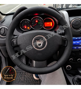 Dacia Duster Mk1 Dikme Direksiyon Kılıfı Premium Komple Delikli Deri Siyah Dikiş 2010-2017