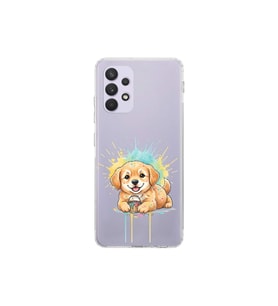 Samsung Galaxy A32 ile Uyumlu Splash Köpek Tasarımlı Şeffaf Silikon Kılıf