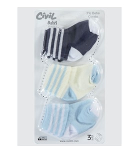 Civil Baby Erkek Bebek 3'lü Çorap Set 0-6 Ay Lacivert