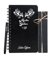 Kişiye Özel Yılbaşı Tasarımlı Ahşap Kapaklı Defter ve Kalem Seti