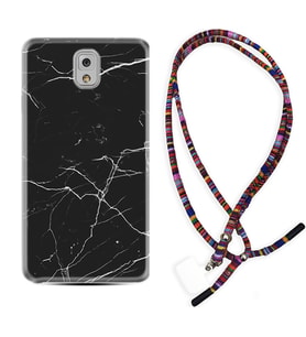 Samsung Note 3 4 5 8 9 20 Ultra 10 Lite Kılıf Boyun Asklı Rasta Silikon Siyah Mermer 1299
