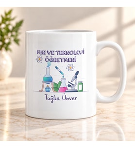 Fen ve Teknoloji Öğretmenine İsme Özel Kupa Bardak