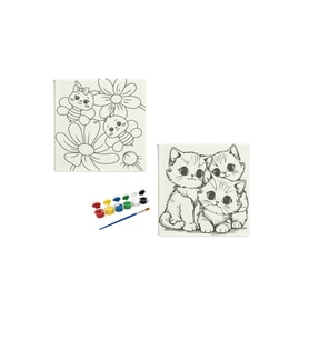 Okul-aile Etkinliği-2'li Tuval Boyama Seti. 20x20 Cm Uv Baskı 6 Akrilik Boya 1 Fırça-model-23
