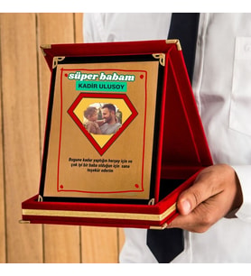 Süper Baba Tasarımlı Fotoğraflı Hediye Plaket