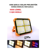 ŞARJLI HEM GÜNEŞ ENERJLİ SOLAR PROJEKTÖR 4000 LÜMEL 5 IŞIK MODLU LAMBA FENER  SOLAR PANEL PORTATİF