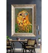 Tablore Klimt Tarzı Altın Detaylı Sarılan Çift Çerçeveli Kanvas Tablo Modern Duvar Dekoru