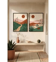 Doğa ve Bitki Temalı Minimalist 2'li Ahşap Çerçeveli Tablo Seti