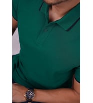 Yeşil Lacivert Yaka Çizgili Erkek Polo Yaka Tişört (Yeşil-Lacivert)