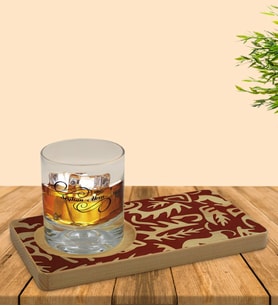 BK Gift Kişiye Özel Retro Motif Tasarımlı Doğal Ahşap Tabaklı Viski Bardağı Sunum Seti Model 2